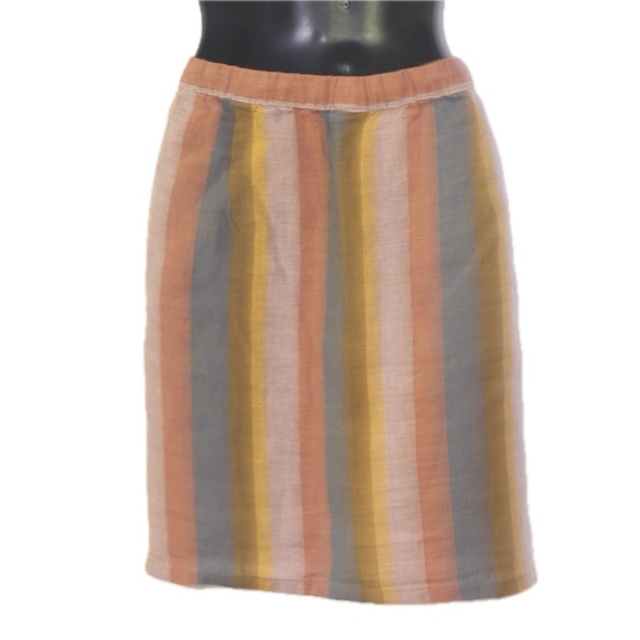 Fall Striped Linen Essential Pull-On Knee-length Skirt (Garnet Hill) - Picture 2 of 3
